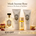 Voyage à la Route du Taj Palace : Parfum + Crème Douche + Lait Corps (Musc Encens Rose) + Huile de Beauté OFFERTE