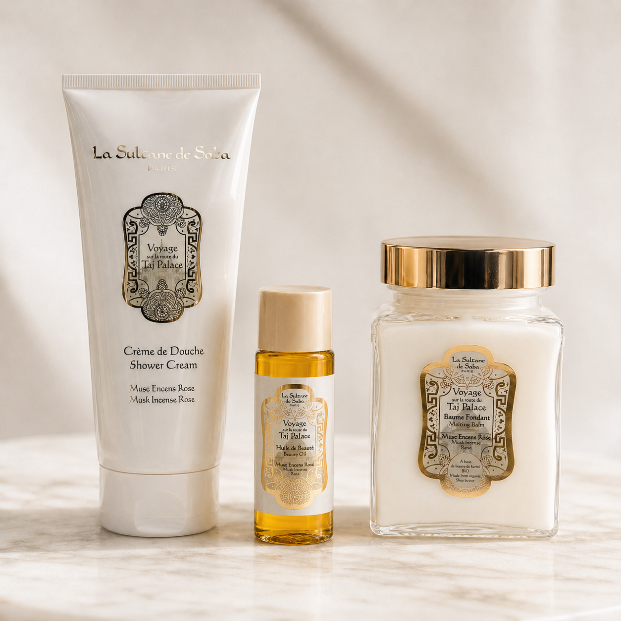 Journey to the Taj Palace: Shower Cream, Melting Balm & Beauty Oil (Rose, Musk & Incense)