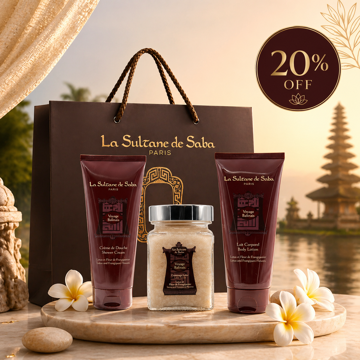 Journey to Bali Lotus & Frangipani Body Ritual Gift Set – Lulur Body Scrub, Shower Cream & Body Lotion