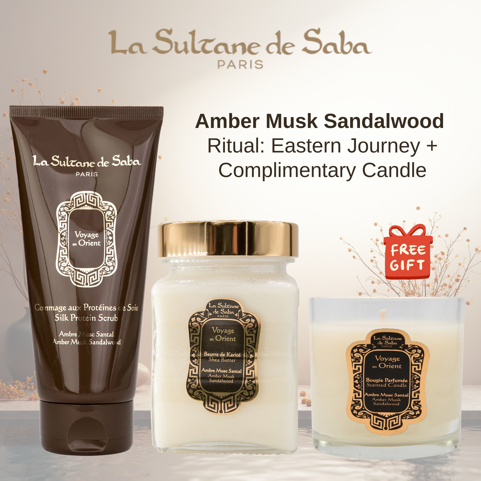 Amber Musk Sandalwood Eastern Journey Ritual Set + Free Candle